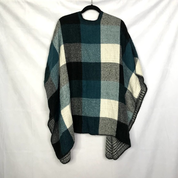 Woolrich plaid pattern knitted open blanket shrug poncho - ONE SIZE - Picture 6 of 6
